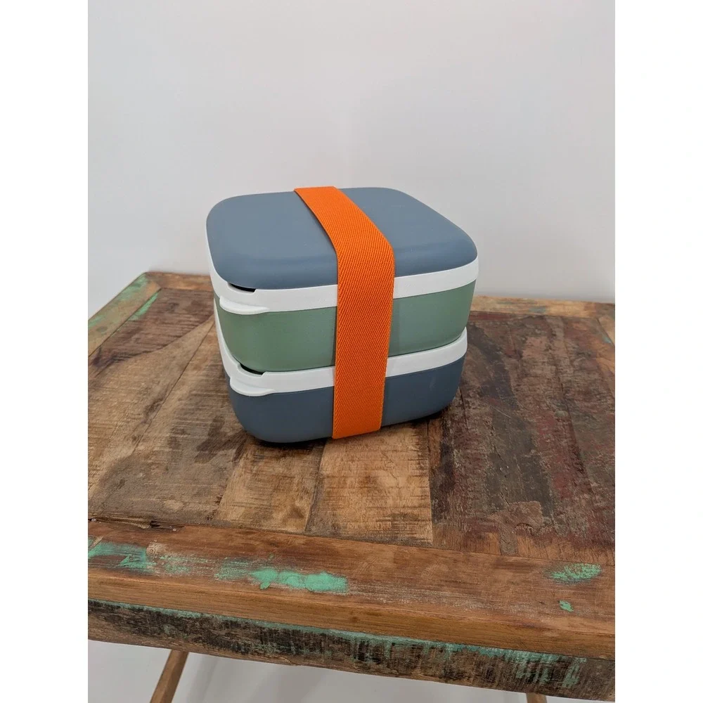 Pampered Chef Bento Lunch Box Set Blue Green Stackable Meal Prep with Strap